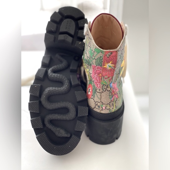GG Supreme Monogram Flora Lace Up Combat Ankle Boots - Picture 4 of 5